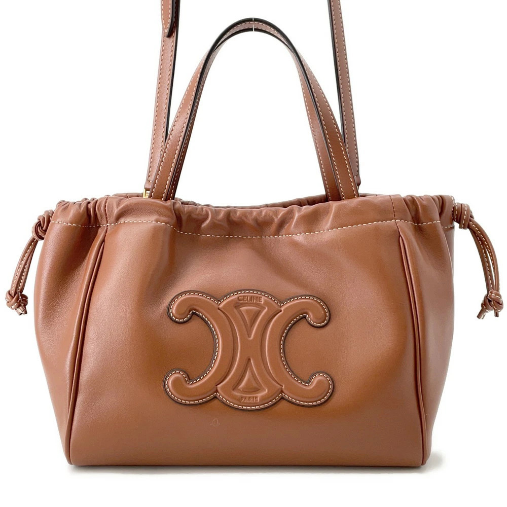 Celine Cuir Triomphe Cabas Drawstring Leather Handbag